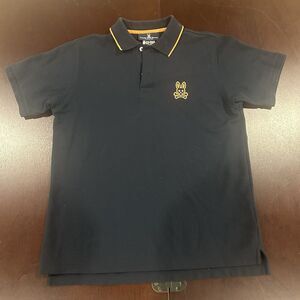 Psycho Bunny Polo Shirt Mens XL Black Orange Trim Skull Logo